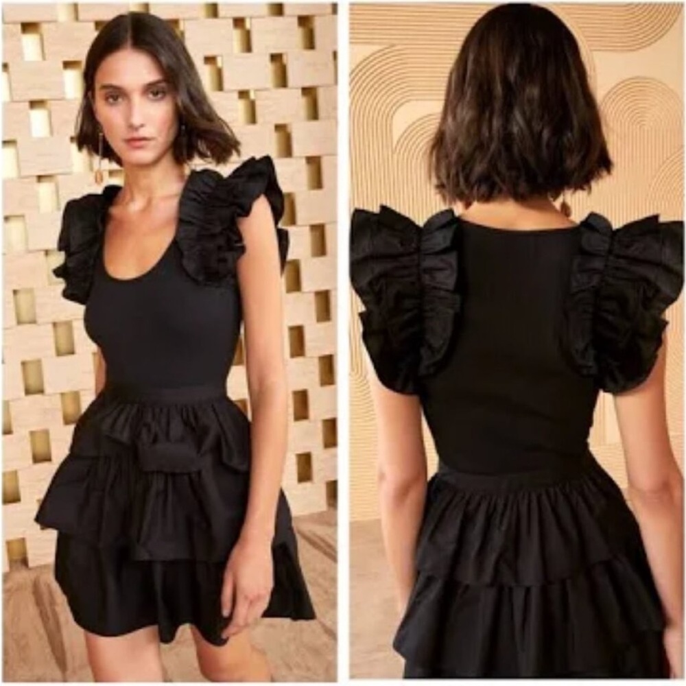 Ulla Johnson ruffle trim T shirt dress size 4 black